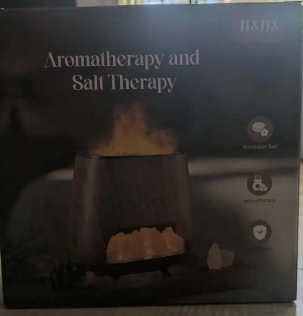 JINJIN Himalayan Crystal Aroma Diffuser with Himalayan Pink Salt Rock and Flame
